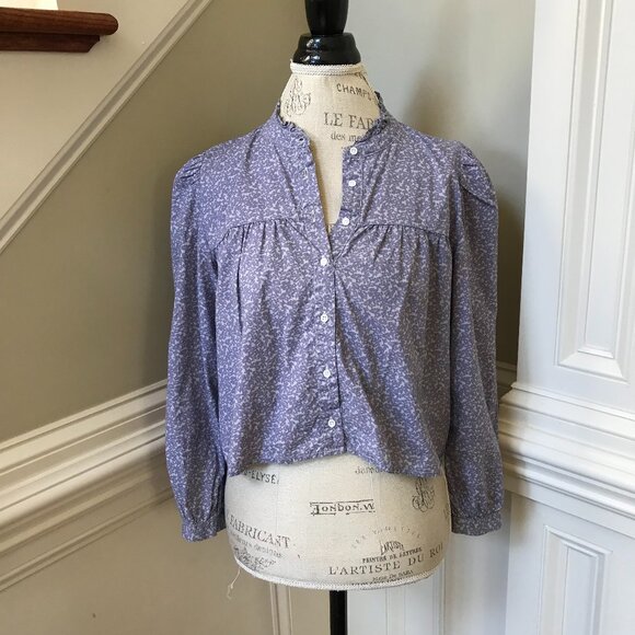 Nation Ltd Chantelle Victorian Blouse Button Down Shirt Womens Small Blue Cotton - Picture 1 of 10